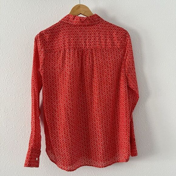 J. Crew Popover Shirt Womens M Red Printed Cotton/Silk Blouse Lightweight Airy - Picture 2 of 8